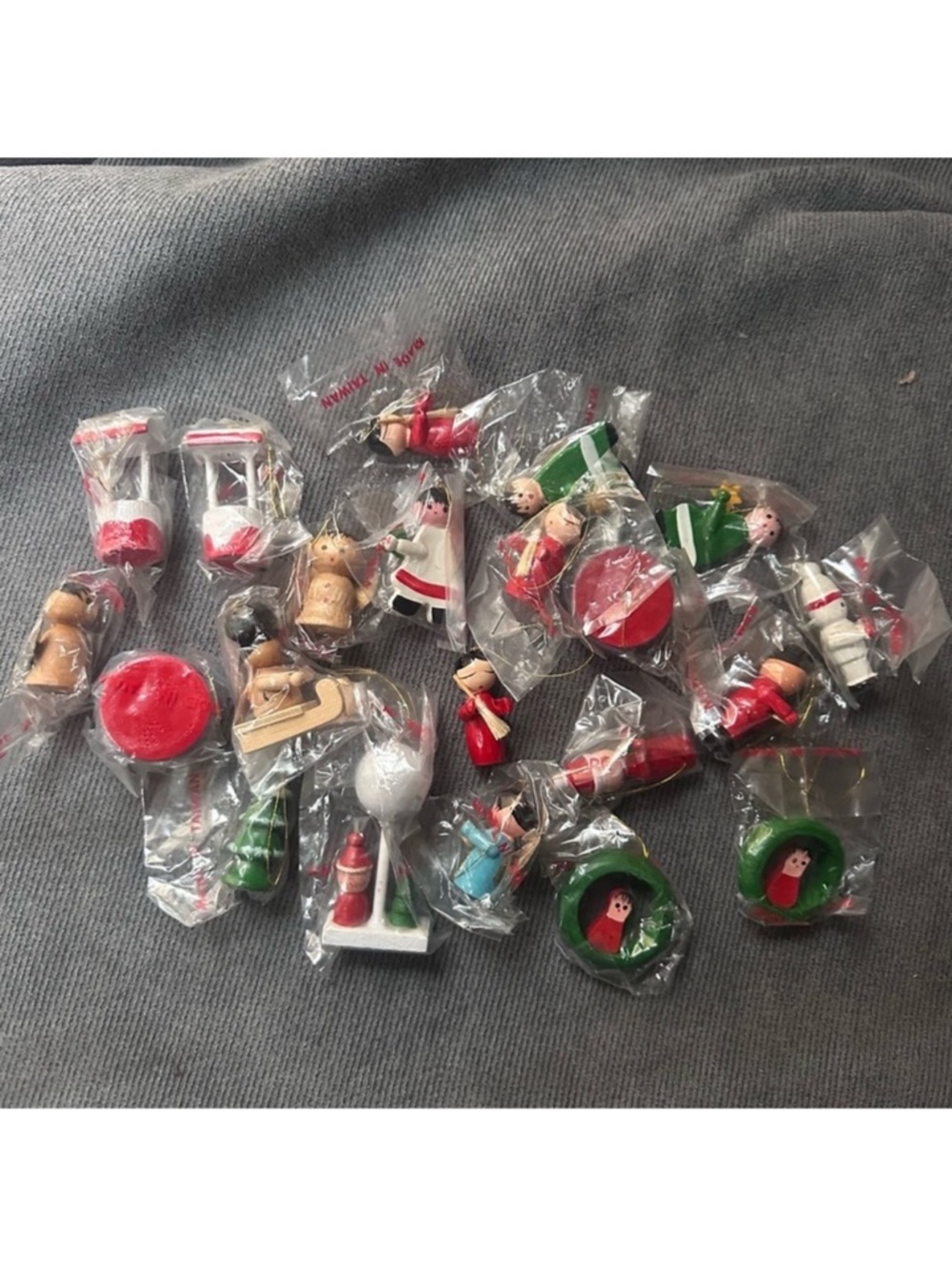 vintage wooden Christmas ornaments figurines Lot Of 21 NOS